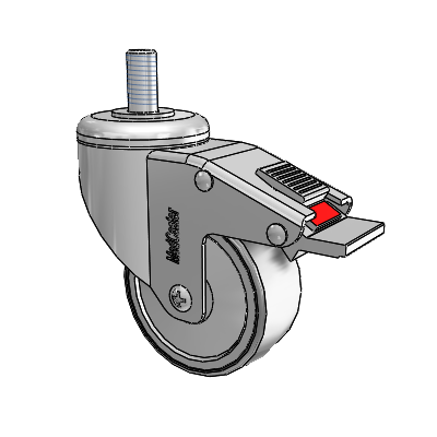 Chrome Hospital CH Threaded Stem Swivel Caster with 3 x 1.25 Thermoplastic Rubber Wheel and Total Lock Brake