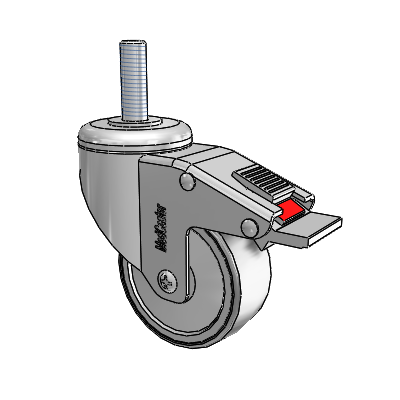 Chrome Hospital CH Threaded Stem Swivel Caster with 3 x 1.25 Thermoplastic Rubber Wheel and Total Lock Brake