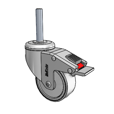 Chrome Hospital CH Threaded Stem Swivel Caster with 3 x 1.25 Thermoplastic Rubber Wheel and Total Lock Brake