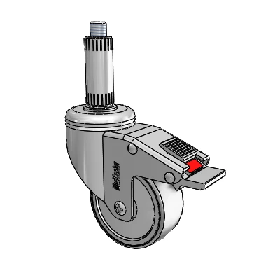Chrome Hospital CH Expanding Adapter (Nylon) Swivel Caster with 3 x 1.25 Thermoplastic Rubber Wheel and Total Lock Brake