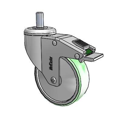 Chrome Hospital CH Threaded Stem Swivel Caster with 4 x 1.25 Antimicrobial Rubber Wheel and Directional Lock Brake