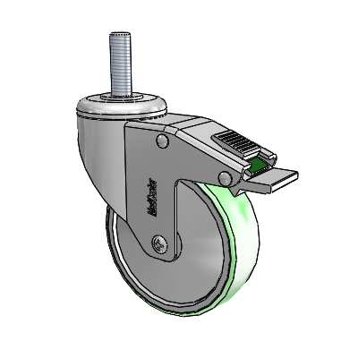 Chrome Hospital CH Threaded Stem Swivel Caster with 4 x 1.25 Antimicrobial Rubber Wheel and Directional Lock Brake