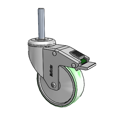 Chrome Hospital CH Threaded Stem Swivel Caster with 4 x 1.25 Antimicrobial Rubber Wheel and Directional Lock Brake