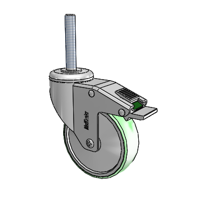 Chrome Hospital CH Threaded Stem Swivel Caster with 4 x 1.25 Antimicrobial Rubber Wheel and Directional Lock Brake