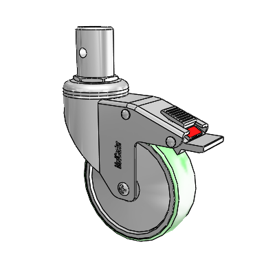 Chrome Hospital CH Round Stem Swivel Caster with 4 x 1.25 Antimicrobial Rubber Wheel and Total Lock Brake