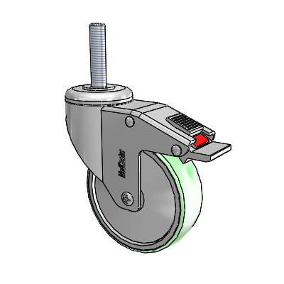 Chrome Hospital CH Threaded Stem Swivel Caster with 4 x 1.25 Antimicrobial Rubber Wheel and Total Lock Brake