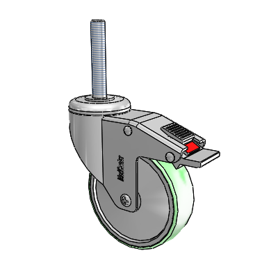 Chrome Hospital CH Threaded Stem Swivel Caster with 4 x 1.25 Antimicrobial Rubber Wheel and Total Lock Brake
