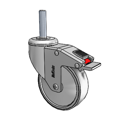 Chrome Hospital Antistatic Threaded Stem Swivel Caster with 4 x 1.25 Conductive Rubber Wheel and Total Lock Brake