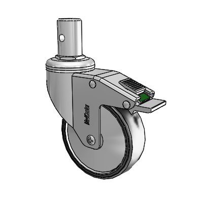 Chrome Hospital CH Round Stem Swivel Caster with 4 x 1.25 Polyurethane TPU Wheel and Directional Lock Brake