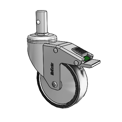 Chrome Hospital CH Round Stem Swivel Caster with 4 x 1.25 Polyurethane TPU Wheel and Directional Lock Brake