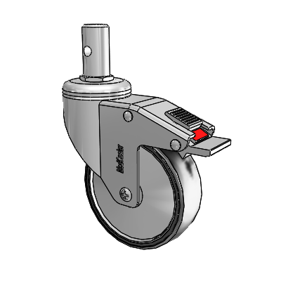 Chrome Hospital CH Round Stem Swivel Caster with 4 x 1.25 Polyurethane TPU Wheel and Total Lock Brake