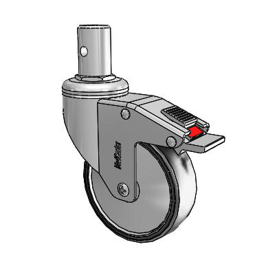 Chrome Hospital CH Round Stem Swivel Caster with 4 x 1.25 Polyurethane TPU Wheel and Total Lock Brake