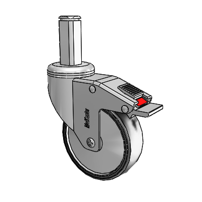 Chrome Hospital CH Square Stem Swivel Caster with 4 x 1.25 Polyurethane TPU Wheel and Total Lock Brake