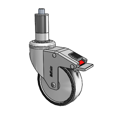 Chrome Hospital CH Expanding Adapter (Rubber) Swivel Caster with 4 x 1.25 Polyurethane TPU Wheel and Total Lock Brake