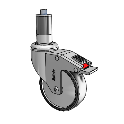 Chrome Hospital CH Expanding Adapter (Rubber) Swivel Caster with 4 x 1.25 Polyurethane TPU Wheel and Total Lock Brake