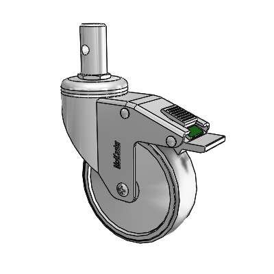 Chrome Hospital CH Round Stem Swivel Caster with 4 x 1.25 Thermoplastic Rubber Wheel and Directional Lock Brake