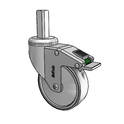 Chrome Hospital CH Square Stem Swivel Caster with 4 x 1.25 Thermoplastic Rubber Wheel and Directional Lock Brake