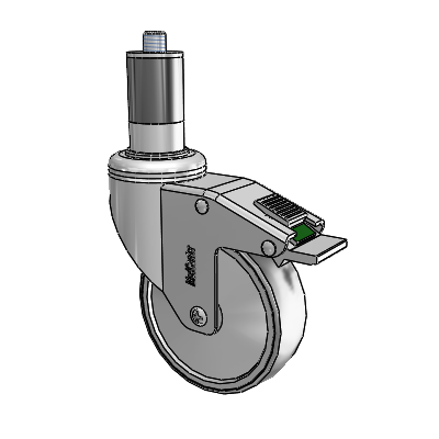 Chrome Hospital CH Expanding Adapter (Rubber) Swivel Caster with 4 x 1.25 Thermoplastic Rubber Wheel and Directional Lock Brake