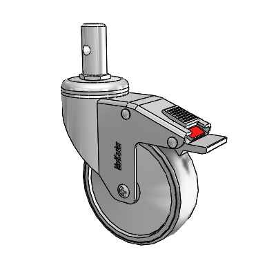 Chrome Hospital CH Round Stem Swivel Caster with 4 x 1.25 Thermoplastic Rubber Wheel and Total Lock Brake