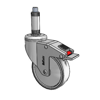 Chrome Hospital CH Expanding Adapter (Nylon) Swivel Caster with 4 x 1.25 Thermoplastic Rubber Wheel and Total Lock Brake