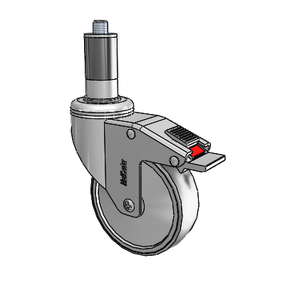 Chrome Hospital CH Expanding Adapter (Rubber) Swivel Caster with 4 x 1.25 Thermoplastic Rubber Wheel and Total Lock Brake