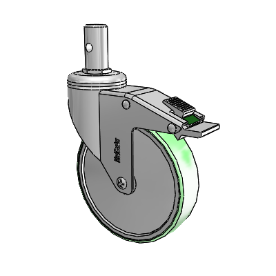 Chrome Hospital CH Round Stem Swivel Caster with 5 x 1.25 Antimicrobial Rubber Wheel and Directional Lock Brake