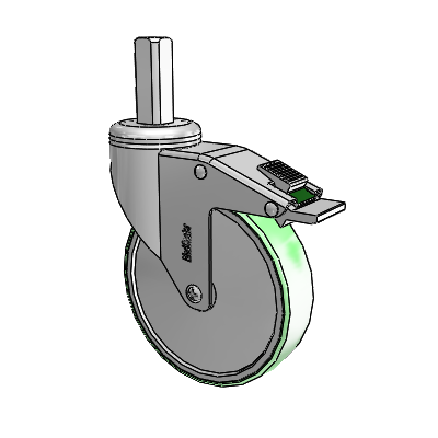 Chrome Hospital CH Square Stem Swivel Caster with 5 x 1.25 Antimicrobial Rubber Wheel and Directional Lock Brake