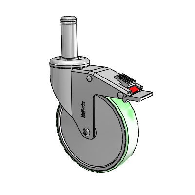 Chrome Hospital CH Grip Ring Stem Swivel Caster with 5 x 1.25 Antimicrobial Rubber Wheel and Total Lock Brake