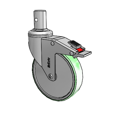 Chrome Hospital CH Round Stem Swivel Caster with 5 x 1.25 Antimicrobial Rubber Wheel and Total Lock Brake
