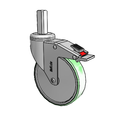Chrome Hospital CH Square Stem Swivel Caster with 5 x 1.25 Antimicrobial Rubber Wheel and Total Lock Brake