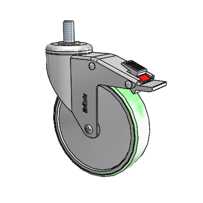 Chrome Hospital CH Threaded Stem Swivel Caster with 5 x 1.25 Antimicrobial Rubber Wheel and Total Lock Brake
