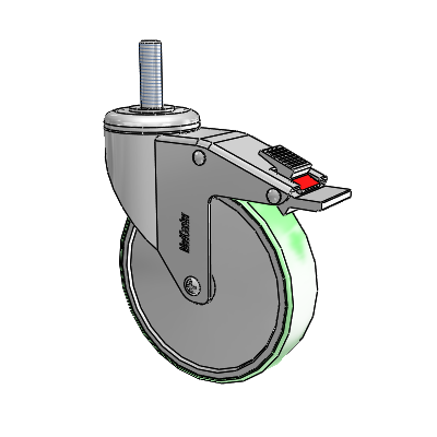 Chrome Hospital CH Threaded Stem Swivel Caster with 5 x 1.25 Antimicrobial Rubber Wheel and Total Lock Brake