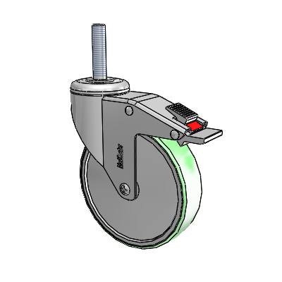 Chrome Hospital CH Threaded Stem Swivel Caster with 5 x 1.25 Antimicrobial Rubber Wheel and Total Lock Brake