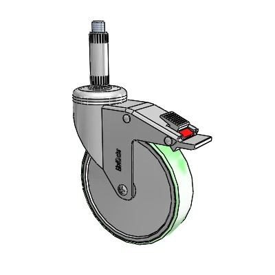 Chrome Hospital CH Expanding Adapter (Nylon) Swivel Caster with 5 x 1.25 Antimicrobial Rubber Wheel and Total Lock Brake