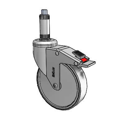 Chrome Hospital Antistatic Expanding Adapter (Nylon) Swivel Caster with 5 x 1.25 Conductive Rubber Wheel and Total Lock Brake