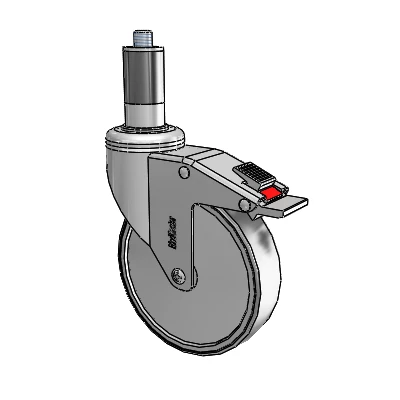 Chrome Hospital Antistatic Expanding Adapter (Rubber) Swivel Caster with 5 x 1.25 Conductive Rubber Wheel and Total Lock Brake