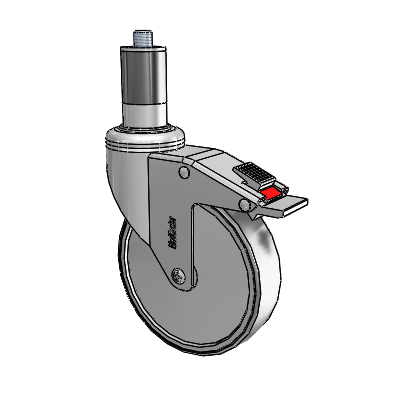 Chrome Hospital Antistatic Expanding Adapter (Rubber) Swivel Caster with 5 x 1.25 Conductive Rubber Wheel and Total Lock Brake