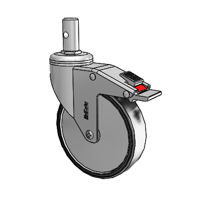Chrome Hospital CH Round Stem Swivel Caster with 5 x 1.25 Polyurethane TPU Wheel and Total Lock Brake