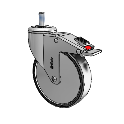 Chrome Hospital CH Threaded Stem Swivel Caster with 5 x 1.25 Polyurethane TPU Wheel and Total Lock Brake