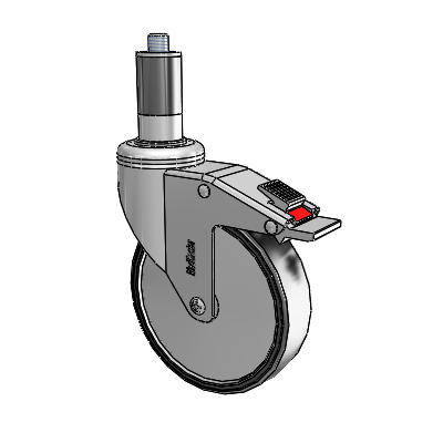 Chrome Hospital CH Expanding Adapter (Rubber) Swivel Caster with 5 x 1.25 Polyurethane TPU Wheel and Total Lock Brake