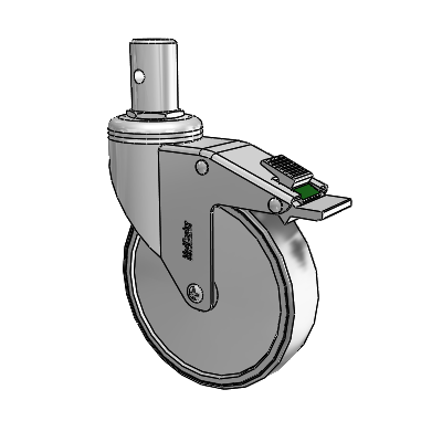 Chrome Hospital CH Round Stem Swivel Caster with 5 x 1.25 Thermoplastic Rubber Wheel and Directional Lock Brake