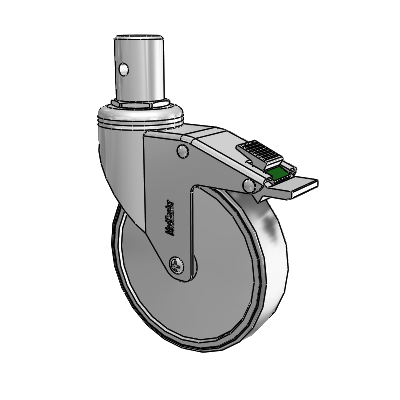 Chrome Hospital CH Round Stem Swivel Caster with 5 x 1.25 Thermoplastic Rubber Wheel and Directional Lock Brake
