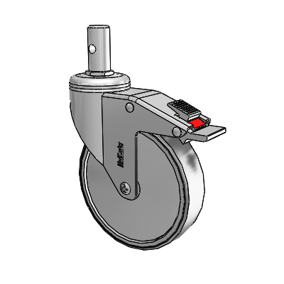 Chrome Hospital CH Round Stem Swivel Caster with 5 x 1.25 Thermoplastic Rubber Wheel and Total Lock Brake