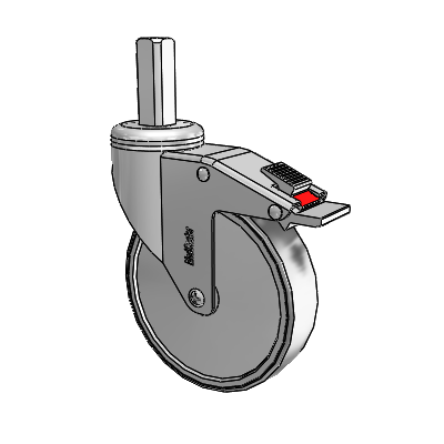 Chrome Hospital CH Square Stem Swivel Caster with 5 x 1.25 Thermoplastic Rubber Wheel and Total Lock Brake