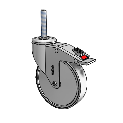 Chrome Hospital CH Threaded Stem Swivel Caster with 5 x 1.25 Thermoplastic Rubber Wheel and Total Lock Brake