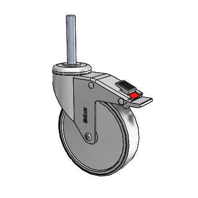 Chrome Hospital CH Threaded Stem Swivel Caster with 5 x 1.25 Thermoplastic Rubber Wheel and Total Lock Brake