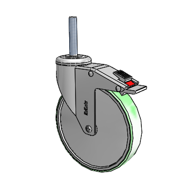 Chrome Hospital CH Threaded Stem Swivel Caster with 6 x 1.25 Antimicrobial Rubber Wheel and Total Lock Brake