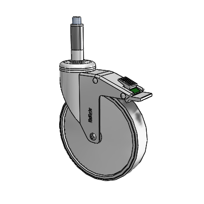 Chrome Hospital Antistatic Expanding Adapter (Rubber) Swivel Caster with 6 x 1.25 Conductive Rubber Wheel and Directional Lock Brake