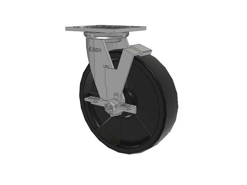 16 Series Top Plate Swivel Caster with 8 x 2 Black Polypropylene RT - Glass-Filled Polypropylene Wheel and Face Brake