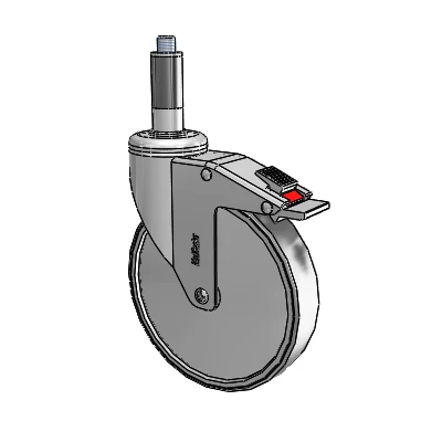 Chrome Hospital Antistatic Expanding Adapter (Rubber) Swivel Caster with 6 x 1.25 Conductive Rubber Wheel and Total Lock Brake